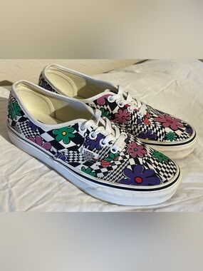 Vans Authentic Checkerboard Flower Floral Printed Marshmallow Sneakers Shoes